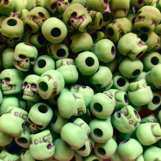 Plastic bead skull antique olive
